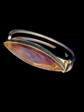 Vintage MCM Amber Glass Marquise Double Rail Hinged Bangle Bracelet